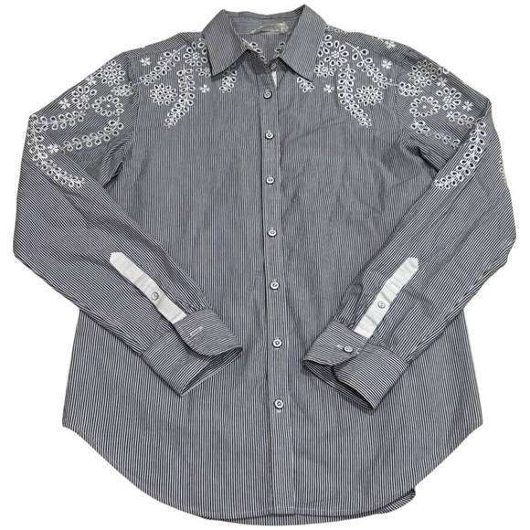 Rag & Bone Stripe Sahara Blue Embroidered Button Down Shirt Size S - Picture 3 of 9